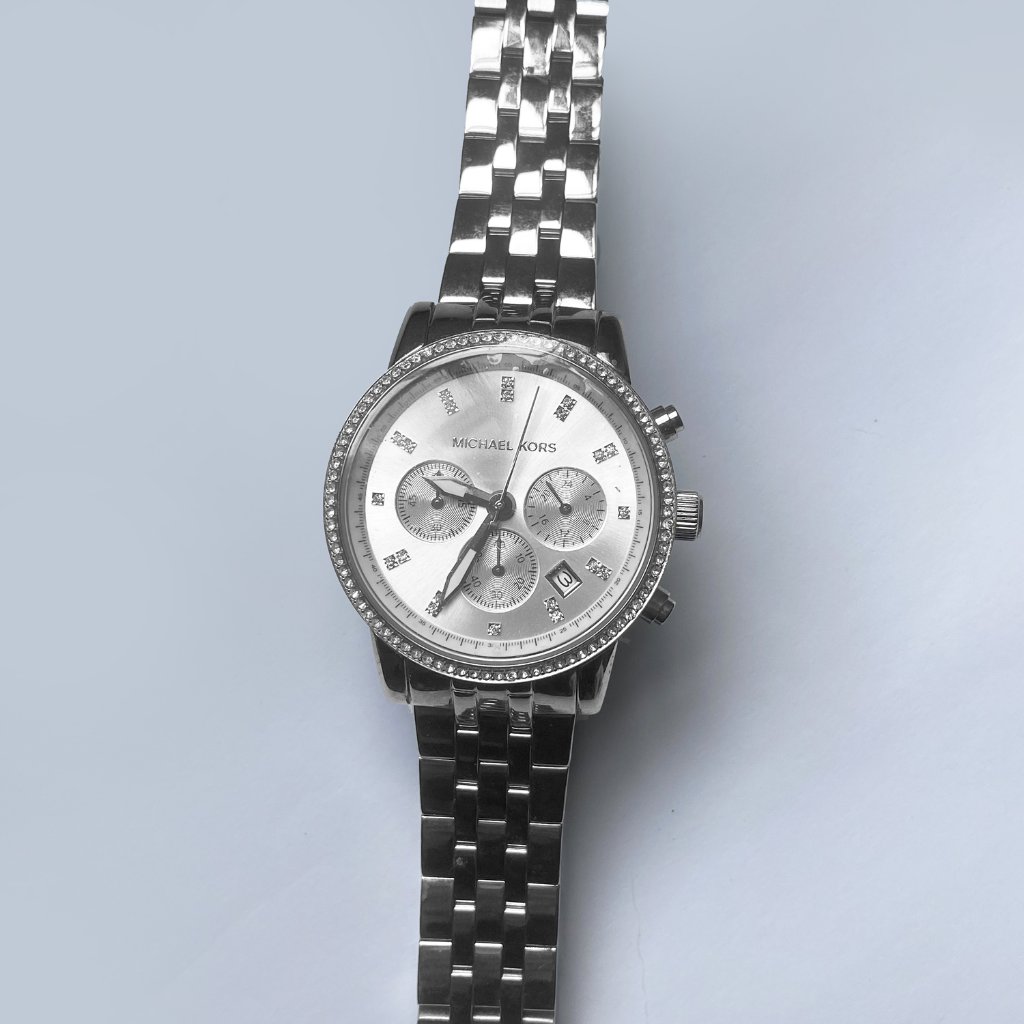 Michael Kors Silver Dial Chronograph Ladies Watch